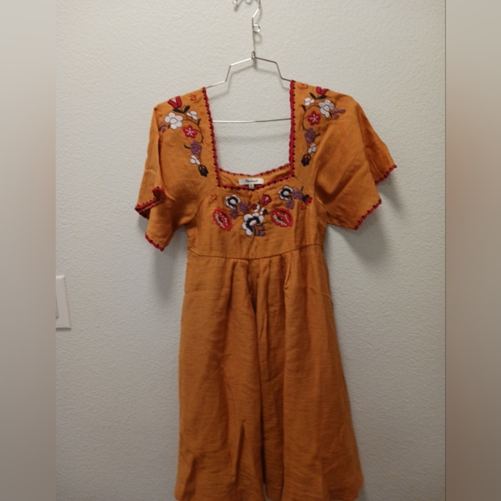 Madewell Womens XSmall Embroidered Square Neck Dress